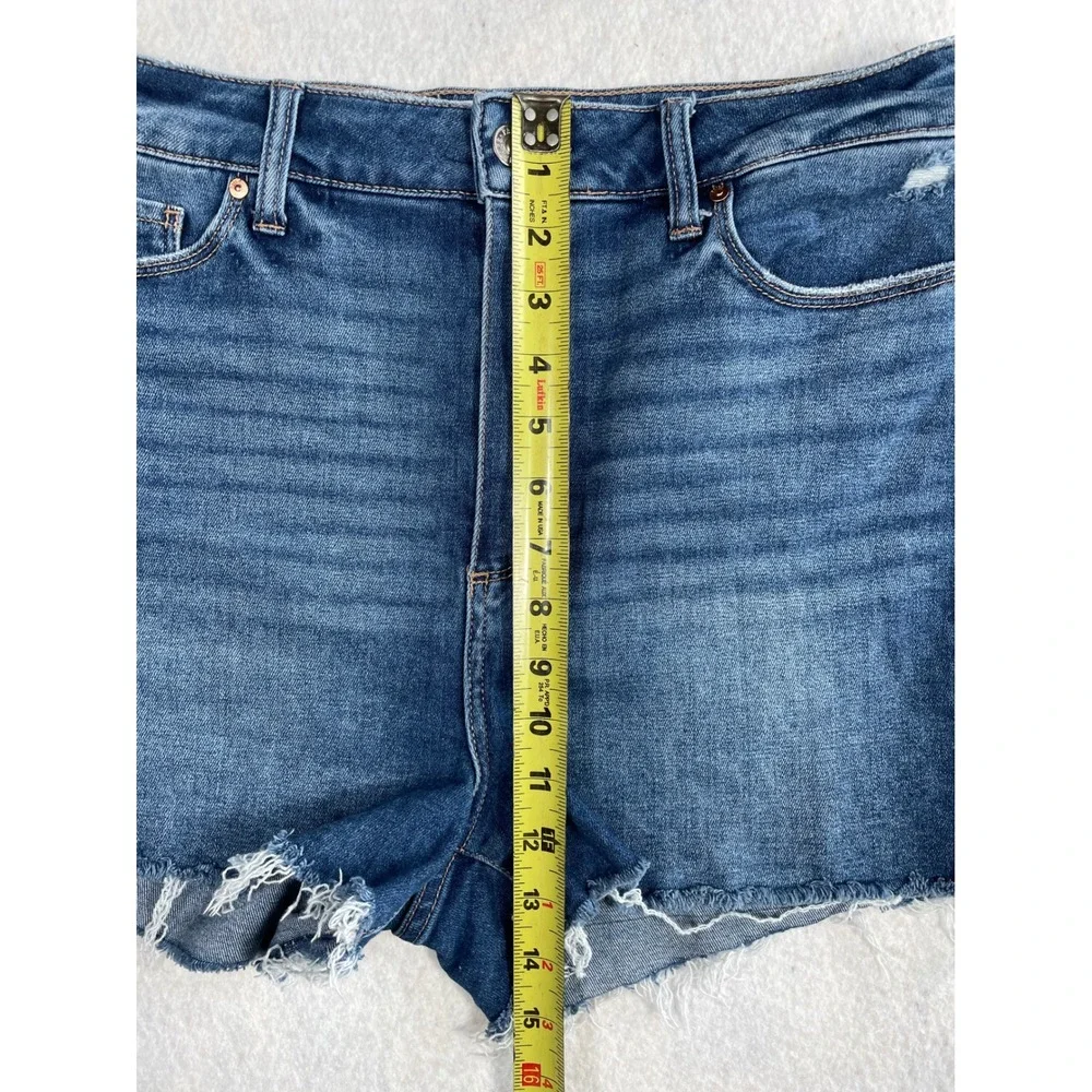 PAIGE Margot High Rise Denim Shorts Medium Wash Raw Hem Blue Size 31